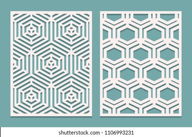 Set of Die cut card. Laser cut ornamental panels with geometric pattern. Suitable for printing, engraving, laser cutting paper, wood, metal, stencil manufacturing. Vector illustration