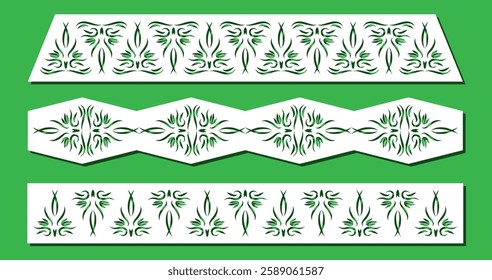 Set of dies with ornament for laser cutting. Template for metal work, wood carving, cardboard, paper art. Vector stencil for creating decorative elements.