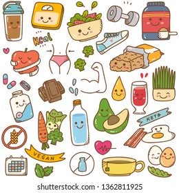 Set of diet food kawaii doodle