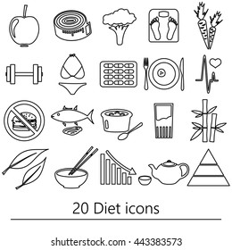 set of diet and healthy life style theme black outline icons eps10