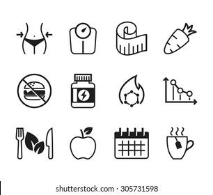 Set of diet icons // Black & White