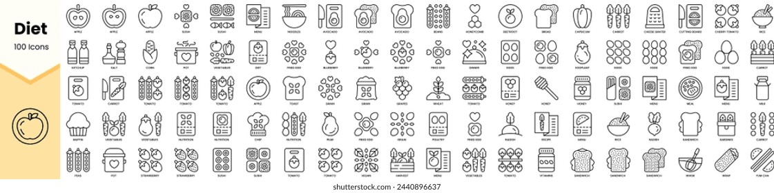 Set of diet icons. Simple line art style icons pack. Vector illustration