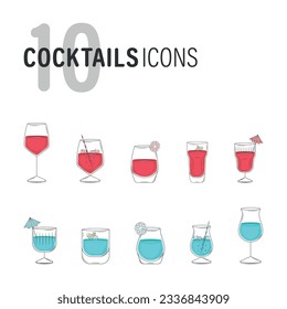 Set of diferent colored cocktail glasses Vector illustration