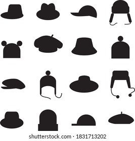 set of diferent hats icons black