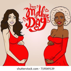set diferent pregnant woman in  prepared for maternity. 