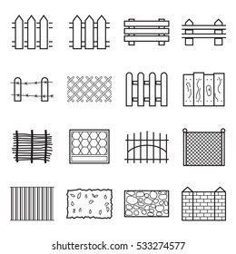 Set of difference fence icons isolated on a white background. Vector illustration