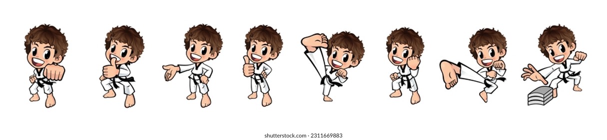 Set Set von Differenz Pot cute Junge, der Karate-Bewegung, taekwondo (Vektorgrafik)