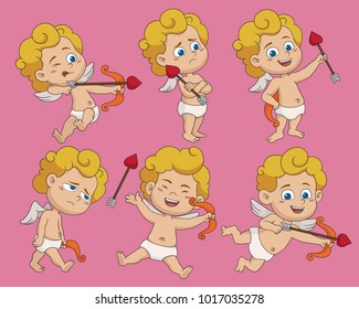 Set of difference pose cute cupid in valentine day.Vector and illustration.