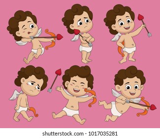Set of difference pose cute cupid in valentine day.Vector and illustration.