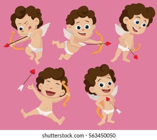 Set Of Difference Pose Cute Cupid In Valentine Day.Vector And Illustration.