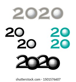 Set of different 2020 numbers with golf balls balls isolated on white background