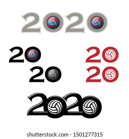 Set of different 2020 year numbers with balls isolated on white background