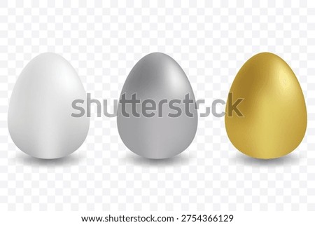 Set of different 3D realistic shiny golden holographic Easter eggs isolated on white background