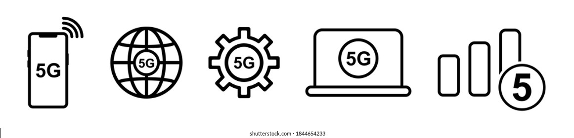 Set of different 5G technology icons set signal, network icons