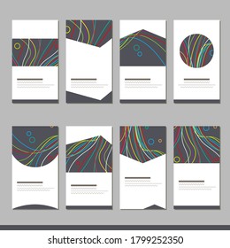 Definido com diferentes modelos de preto abstrato e linhas brilhantes. Cartões para o seu design e publicidade