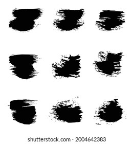 Set of different abstract brush decoration elements. Grungy black vector paint brushes.