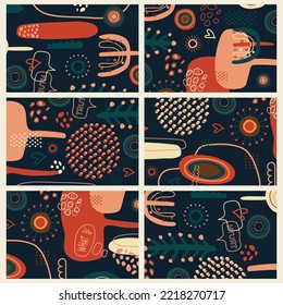 Set of different abstract doodle modern graphic design elements. Colorful cartoon hand draw sketch print collages