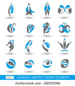 Set of different abstract flat blue elements for design logo. Vector illustration eps 8