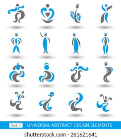 Set of different abstract flat blue elements for design logo. Vector illustration eps 8