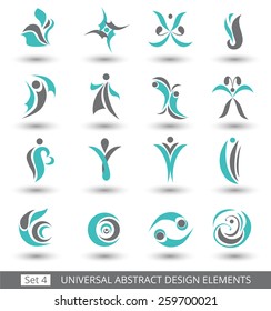 Set of different abstract flat cyan elements for design logo. Vector illustration eps 8