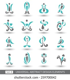 Set of different abstract flat cyan elements for design logo. Vector illustration eps 8