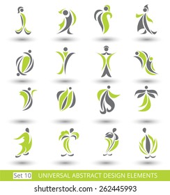 Set of different abstract flat green elements for design logo. Vector illustration eps 8