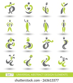 Set of different abstract flat green elements for design logo. Vector illustration eps 8