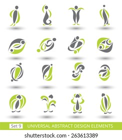 Set of different abstract flat green elements for design logo. Vector illustration eps 8