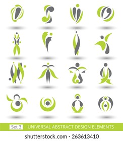 Set of different abstract flat green elements for design logo. Vector illustration eps 8