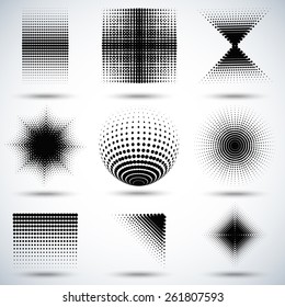 Set of different abstract halftone dots pattern vector illustration