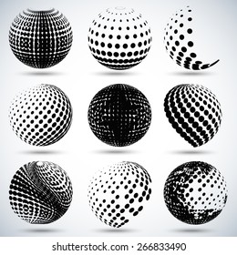 Set of different abstract halftone dots pattern vector illustration...