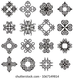 Set of different abstract ornaments for decoration, damask pattern, tattoo