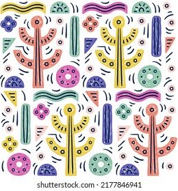 Set of different abstract shapes and doodles, modern bright abstraction, trendy vector illustration, seamless endless pattern, pattern for fabric, wallpaper.