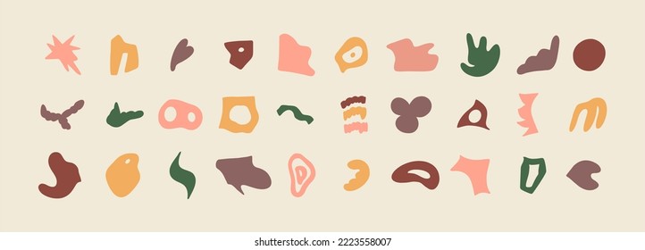 Set of different abstract shapes. Hand drawn doodles. Modern fashion illustration. Flat design, cartoon drawing, vector.