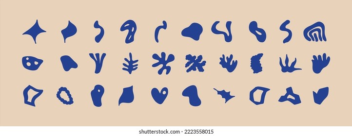 Set of different abstract shapes. Hand drawn doodles. Modern fashion illustration. Flat design, cartoon drawing, vector.