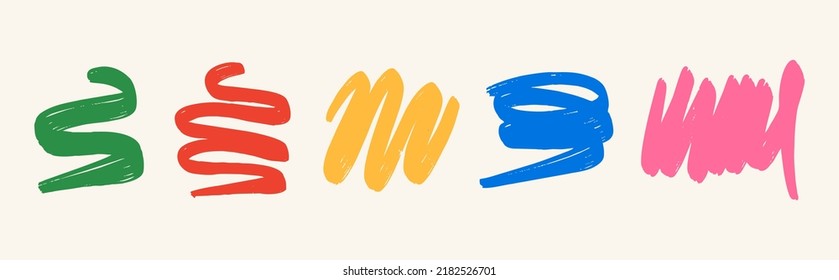 Set of different abstract shapes and patterns. Hand drawn doodles. Modern fashion illustration. Flat design, cartoon drawing, vector.