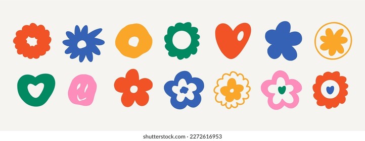 Set of different abstract shapes and patterns and colors. Hand drawn doodles. Modern fashion illustration. Flat design, cartoon drawing, vector.