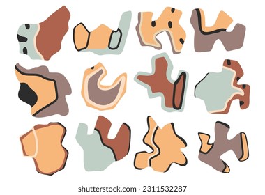 Set of different abstract shapes and patterns. Hand drawn doodles. Modern fashion illustration. Flat design, cartoon drawing, vector.