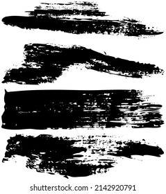 Satz verschiedener abstrakter Formen, Abstriche und Ausdrucke. Schwarze Designelemente einzeln auf weißem Hintergrund. Nahtloses Muster zum Erstellen von Stilen. Dekorationsvorlage, Pinselstriche für Design-Styling