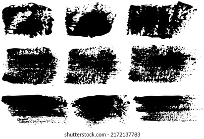 Set of different abstract shapes, smears and prints. Black design elements isolated on white background. Seamless pattern for creating style. Decoration template, brush strokes for design styling
