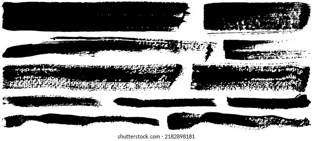 Set of different abstract shapes, smears and prints. Black design elements isolated on white background. Seamless pattern for creating style. Decoration template, brush strokes for design styling