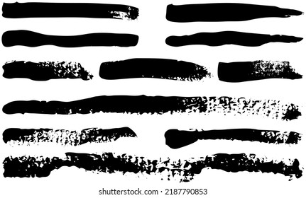 Set of different abstract shapes, smears and prints. Black design elements isolated on white background. Seamless pattern for creating style. Decoration template, brush strokes for design styling