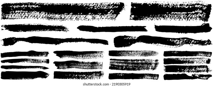 Set of different abstract shapes, smears and prints. Black design elements isolated on white background. Seamless pattern for creating style. Decoration template, brush strokes for design styling