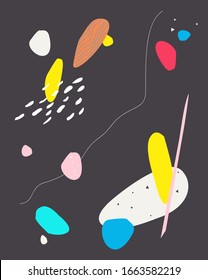 Set of different abstract smooth shapes.Collection of geometric elements.Bright and colourful.Template for design of textile, fabric, pattern, wrapping paper, prints, wallpaper.Contemporary art.Vector