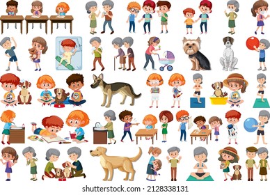 Set of different activities people in cartoon style illustration