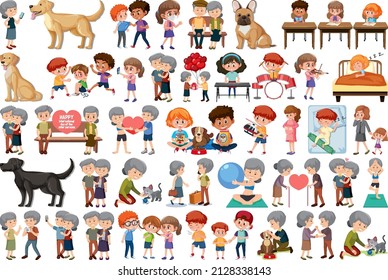 Set of different activities people in cartoon style illustration