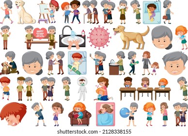 Conjunto de diferentes actividades de la gente en ilustración de estilo de dibujos animados