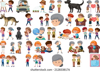 Set of different activities people in cartoon style illustration