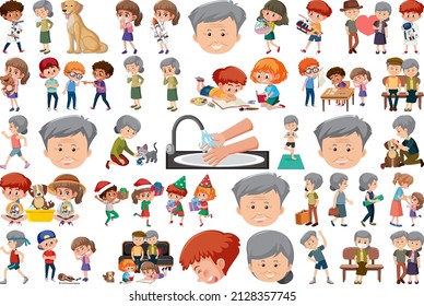 Conjunto de diferentes actividades de la gente en ilustración de estilo de dibujos animados