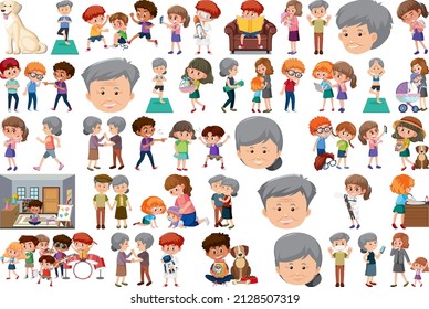 Set of different activities people in cartoon style illustration
